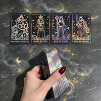 Vente en gros de jeux de tarot holographiques personnalisés de 78 cartes, pellicule arc-en-ciel, couleur changeante noire, pour débutants, coffret cadeau, divination
