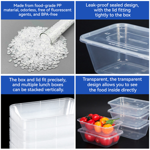 Contenants alimentaires transparents RUIQI, <span class=keywords><strong>de</strong></span> qualité alimentaire, avec couvercle anti-fuite, sans BPA, en plastique PP, réutilisables, empilables, certifiés BSCI - Product Image 3
