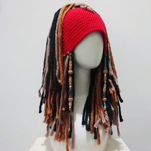 <span class=keywords><strong>Sombrero</strong></span> de Ganchillo Hecho a Mano con Peluca de Capitán, Rastas, Borlas y Cuentas, Gorro de Hilo para Festivales de Música y Cosplay - Product Image 2