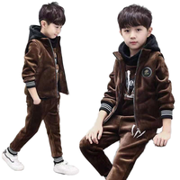Setelan Tebal Berlapis Fleece Trendi Musim Gugur Musim Dingin untuk Anak Laki-Laki, Terinspirasi Selebgram, Bergaya Kasual, Bahan Poliester/Katun