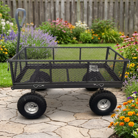 Chariot de jardin en acier grillagé Caldwell 350 kg avec côtés amovibles, revêtement poudré OEM, roues anti-crevaison 10/13 pouces en PU/4 plis, outils robustes