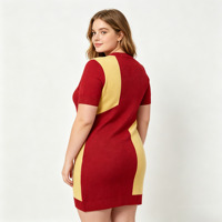Gaun Rajut Wanita OEM Lengan Pendek Tebal Desain Terbaru untuk Wanita Kerah Bulat Warna Merah Kuning Campuran Berlabel