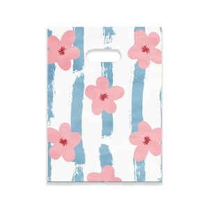 Sacs de marchandises <span class=keywords><strong>en</strong></span> plastique HOYO à rayures bleues et imprimé <span class=keywords><strong>fleurs</strong></span> roses, sacs réutilisables à poignée découpée pour les magasins de détail et les boutiques - Product Image 1