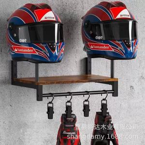 Solid wood motorcycle helmet display rack, wooden wall-mounted helmet storage rack, multi-layer <b>glove</b> hooks - Product Image 1