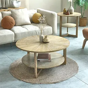 2023 mesa de café redonda de madeira natural, mesa de café redonda, centro de madeira sólida, círculo grande, mesa de café para sala de estar