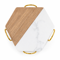 Lot de 4 sous-verres hexagonaux en marbre blanc et bois d'acacia, vierges pour gravure laser, avec support doré, pour les boutiques de cadeaux