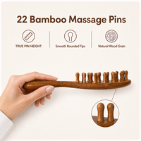 Peine Masajeador de Cuero Cabelludo de Madera con Logotipo Personalizado, 22 Púas de Bambú, Cepillo Gua Sha de Sándalo para Meridianos, Cuidado de Cabeza y Cuerpo, Spa, Venta al por Mayor, OEM, B2B