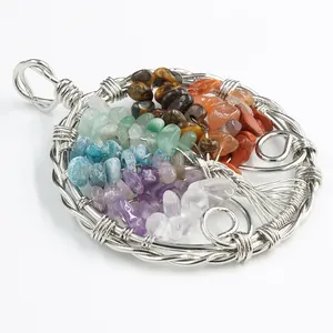 Natural Crystal Stone 7 Chakras Tree Of Life Pendants For Women