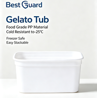 Conteneur carré pour crème glacée et gelato, de qualité alimentaire, sans PFAS, écologique, résistant au froid, compatible congélateur -25°C, en plastique PP