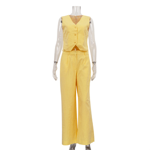 Donne Casual personalizzabili indossano gilet Top e pantaloni 2 pezzi di <span class=keywords><strong>cotone</strong></span> <span class=keywords><strong>vestiti</strong></span> <span class=keywords><strong>estivi</strong></span> set da <span class=keywords><strong>donna</strong></span> - Product Image 4