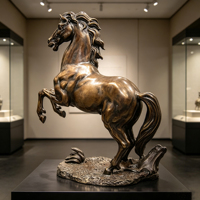Sculpture de cheval au galop en bronze, style artistique vintage, dimensions personnalisables, pour place publique ou cour.