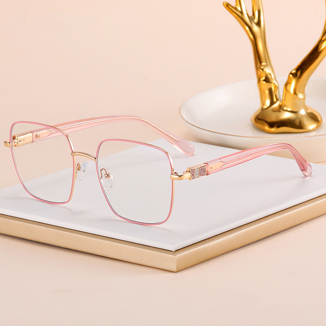 82127 Women's Fashion Anti Blue Light Blocking Glasses Rectangle Frame with Solid Pattern Square Metal and CP Material