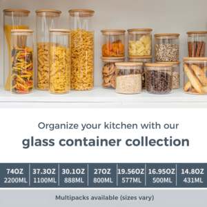 Contenants de stockage alimentaire en verre multi-tailles 250-2000 ml avec couvercles en bambou, ensemble d'organisation de <span class=keywords><strong>cuisine</strong></span> hermétique - Product Image 2