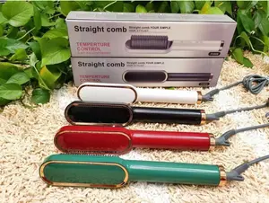 Hair Straightener Brush Comb Hair Straightener Brush Hair Straightening Brush Iron With Nano Titanium Coating Electric Hot Comb
