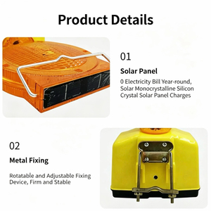 Feux de signalisation clignotants <span class=keywords><strong>LED</strong></span> jaunes solaires en ABS, installation portable, utilisation 24h/24 pour le contrôle du trafic et la construction routière - Product Image 3