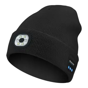 Winter Music Sports LED Lights Hat Custom Sports Beanies Hats for Men Women Headlamp Bluetooth Beanie