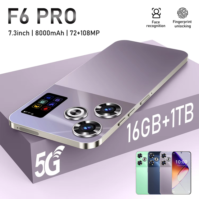 108MP Camera 5G LTE Smartphone F6 Pro with Octa Core Snapdragon 8 Gen3 1TB Storage 2K LCD 60W Quick Charge Dual SIM Android 14