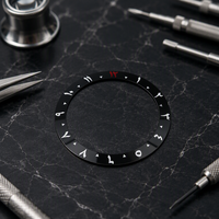 Inserts de lunette en céramique SKX007 38 mm, double fuseau horaire 12H, chiffres arabes, inclinés, noir brillant et rouge, pièces de montre