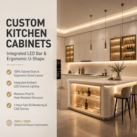 Ensemble d'armoires de cuisine sur mesure pour projet d'appartement, crédence murale en pierre, îlot LED, tiroirs, quincaillerie antirouille