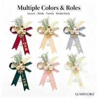 Boutonnière Fleur Dorée Perle Double Bonheur Ruban Bordeaux pour Marié et Garçon d'Honneur – Décoration de Revers de Costume de Mariage