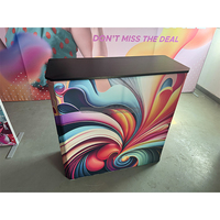 Comptoir d'accueil pliable pour salon professionnel, en aluminium argenté, avec façade en tissu tendu par sublimation, pour stand d'exposition
