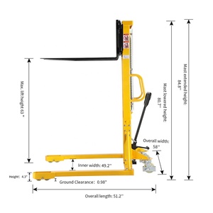 Apilador manual hidráulico con patas a horcajadas 2200lbs Capacidad 63 "Altura de elevación - Product Image 5