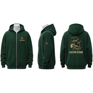 Sudadera con capucha y cremallera personalizada para hombre, verde, informal, de felpa francesa, estilo urbano, corte holgado, 100% algodón, tejido transpirable, ropa de invierno - Product Image 1