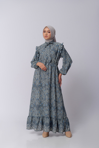 Robe élégante en laine imprimée Istanbul avec nœud sur le devant, idéale pour l'allaitement et le quotidien - Product Image 2