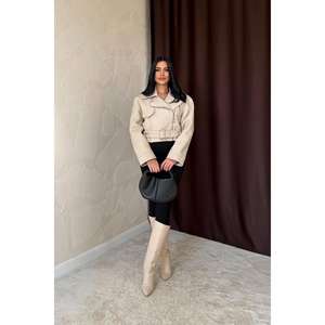 Abrigo de Cachemira Beige para Mujer, Abrigo de Invierno Cálido y Elegante de Manga Larga, Tejido de Tela - Product Image 4