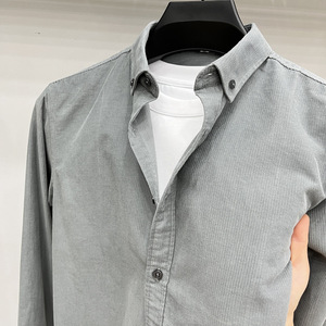 Camicia Casual da <span class=keywords><strong>Uomo</strong></span> in <span class=keywords><strong>Velluto</strong></span> a Coste 100% Cotone di Alta Qualità, Maniche Lunghe, Tinta Unita, Tessuto Traspirante per l'Autunno - Product Image 2