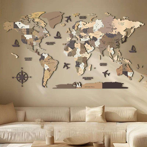 Mappa del mondo in legno 3D, decorazione da parete, adesivo da parete, mappa dei viaggi per il soggiorno - Product Image 1
