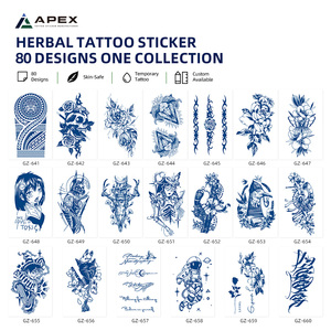 Tatouages temporaires à base de jus de plantes, 80 pièces, 110x180mm, finition mate, bleu marine, OEM Mix - Product Image 3