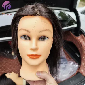 100% Real Hair Mannequin Head Hairdresser Training Manikin Cosmetology Doll for Salon Barber Teaching Practicing Training