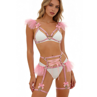 Valentijnslingerie Sexy Hot Mesh Harness BH Beenkousen Kant Intieme Dancer Clubkleding
