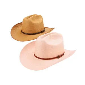 Linglong Adult Men Women Wide Brim Western Style Pinch Front Bangora Straw Custom West Cowboy Cowgirl Hats