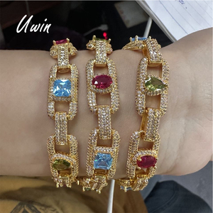 UWIN Magnifico Bracciale Vintage con Zirconi Cubici Colorati, Gioielli per Uomo e <span class=keywords><strong>Donna</strong></span>, Bracciale Art Déco in Oro 18K con Gemme per Donne - Product Image 1