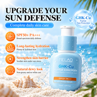 Vente en gros de crème solaire SPF 50 pour le visage, anti-rides, raffermissante, réparatrice, à base de peptides de cuivre GHK, marque privée, protection UV quotidienne