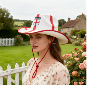 Sombrero Vaquero Personalizado con Temática Deportiva, Bandera <span class=keywords><strong>de</strong></span> Inglaterra <span class=keywords><strong>de</strong></span> San Jorge, Informal, para Exteriores, 100% Poliéster, Venta al por Mayor, para Viajes y Pesca - Product Image 1