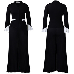 Của phụ nữ cộng với kích thước giản dị mùa hè loe tay áo hàng đầu và xếp li quần ống rộng phù hợp với màu sắc rắn hai mảnh trang phục Châu Phi - Product Image 6