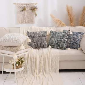 Decorative Throw <b>Pillow</b> Cover Neutral Chenille Textured Cloth With Tassels Sofa <b>Bed</b> Cushion Cover - Product Image 6
