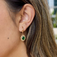 BinShuo Boucles d'oreilles pendantes tendance en acier inoxydable plaqué or 18 carats avec zircon vert et blanc en forme de fleur pour femme, étanches, pour usage quotidien