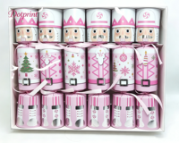Boîte cadeau de 6 craquelins de Noël en forme de sapin rose pâle, flocon de neige et casse-noisette, avec bonbons de Noël