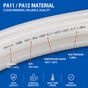 Tuyau pneumatique en nylon anti-âge PA12 noir résistant aux UV pour extérieur, diamètre extérieur 6-16 mm, durée de vie 10+ ans, pour <span class=keywords><strong>air</strong></span> et eau - Product Image 2