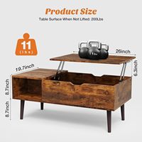 Table basse moderne avec plateau relevable, rangement dissimulé, étagère latérale ouverte, table centrale en bois massif, pieds en métal pour salon, petit appartement