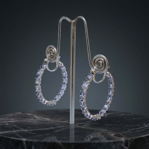 Boucles d'oreilles créoles ovales Tanzanite Top Quilt 3x5mm, argent sterling, pierres précieuses violettes et bleues, élégantes, pour femme, cadeau - Product Image 6