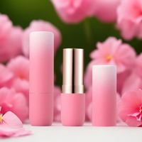 Emballages de tubes à lèvres magnétiques en aluminium/plastique, cylindriques, vides, dégradés blanc rose mat, personnalisés, uniques et luxueux, pour baume à lèvres