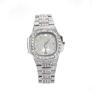 Mode Hot Sale Trendy Vierkant Strass Heren Quartz Horloge Hiphop Design Iced Out Diamond Horloge