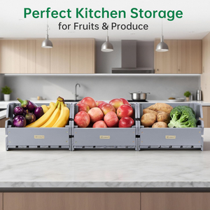 Ensemble de 3 étagères empilables en bois <span class=keywords><strong>pour</strong></span> pommes de terre, oignons, fruits, légumes, <span class=keywords><strong>pour</strong></span> la cuisine, <span class=keywords><strong>le</strong></span> garde-manger - Product Image 2