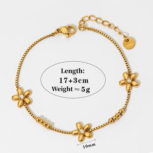 Nueva Pulsera de Moda con Cuentas Redondas de Flores Chapadas en Oro de 18K, Pulsera de Flores de Circonio y Acero Inoxidable para Niñas, Regalos - Product Image 6