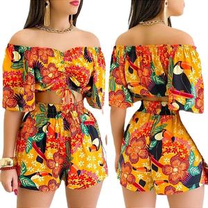 Shorts estivi Sexy da <span class=keywords><strong>donna</strong></span> camicie 2 pezzi con spalle scoperte a maniche corte con lacci da <span class=keywords><strong>donna</strong></span> abiti larghi da <span class=keywords><strong>donna</strong></span> - Product Image 4